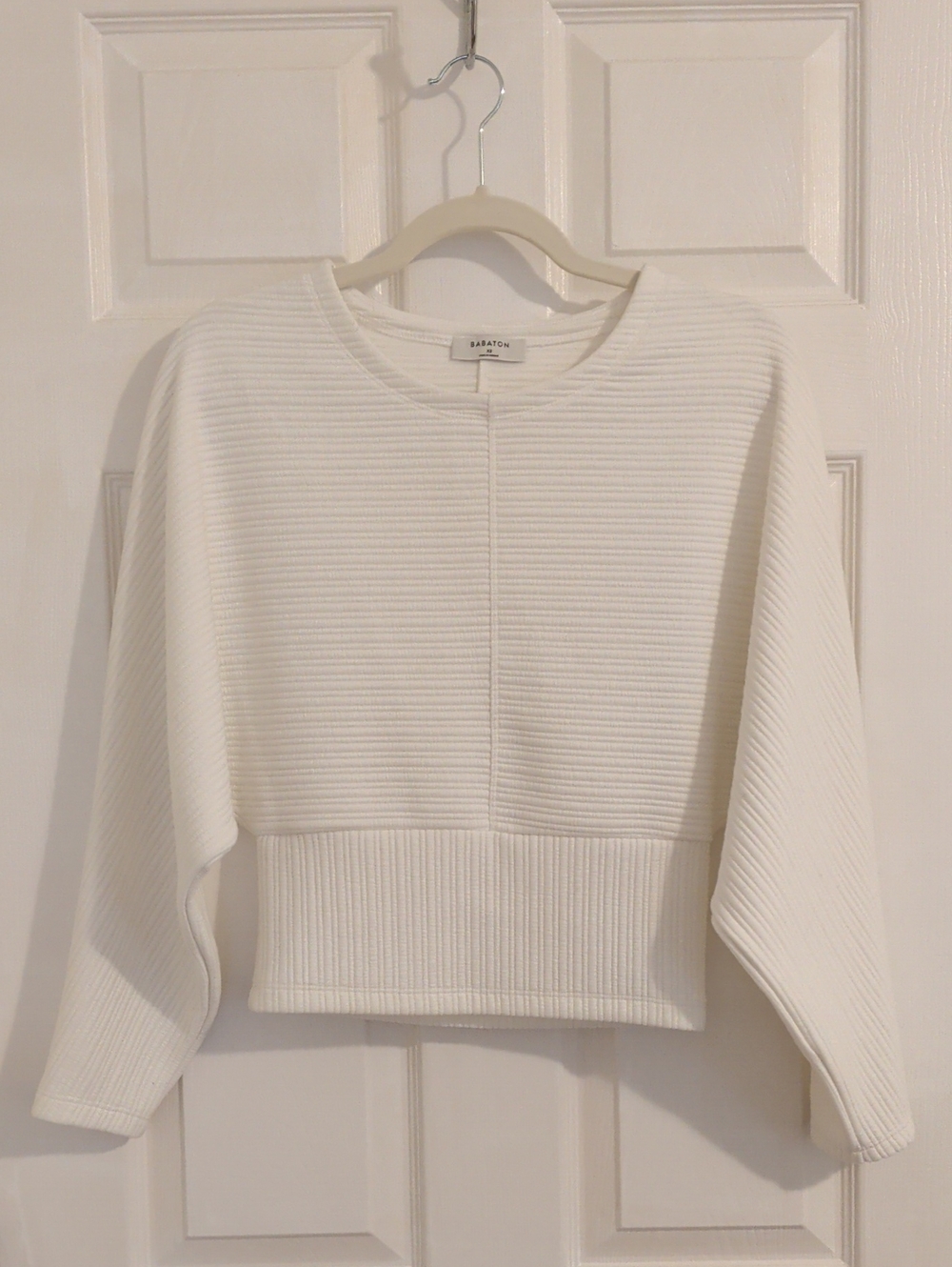 Babaton Cream Ribbed Boxy Cropped Top